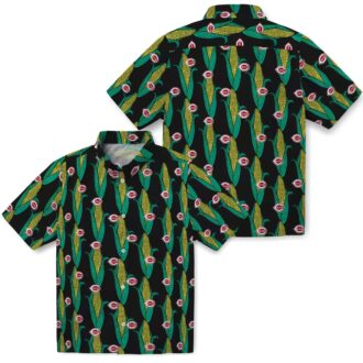 Cincinnati Reds Corn Motifs Hawaiian Shirt - Black & Green MLB Baseball Shirt for Fans