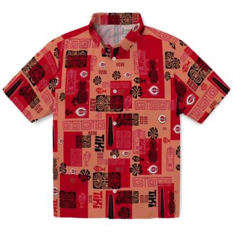 Cincinnati Reds Hawaiian Shirt with Tribal Symbols - Red MLB Summer Beachwear