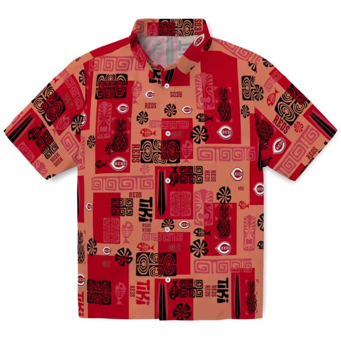 Cincinnati Reds Hawaiian Shirt with Tribal Symbols - Red MLB Summer Beachwear