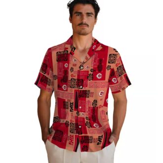 Cincinnati Reds Hawaiian Shirt with Tribal Symbols - Red MLB Summer Beachwear