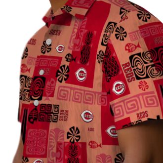 Cincinnati Reds Hawaiian Shirt with Tribal Symbols - Red MLB Summer Beachwear
