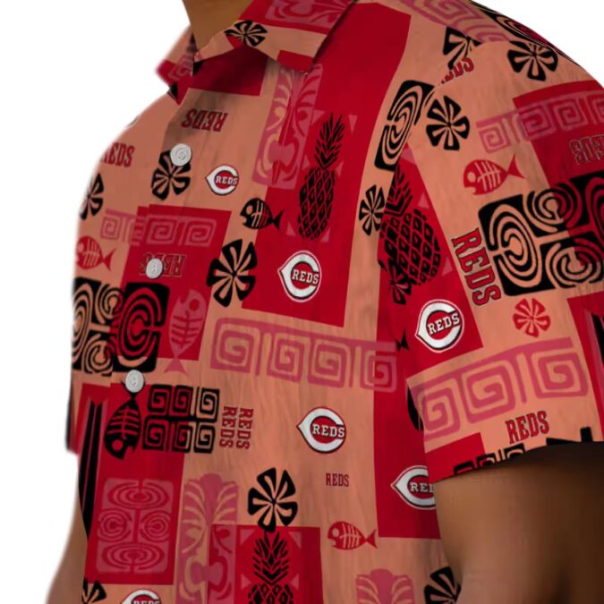 Cincinnati Reds Hawaiian Shirt with Tribal Symbols - Red MLB Summer Beachwear
