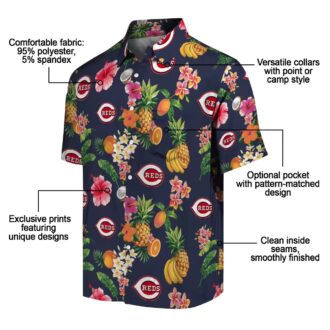 Cincinnati Reds Hibiscus and Fruit Navy Blue Hawaiian Shirt - MLB Fan Gear for Summer