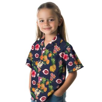 Cincinnati Reds Hibiscus and Fruit Navy Blue Hawaiian Shirt - MLB Fan Gear for Summer