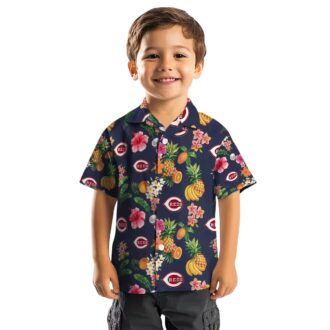 Cincinnati Reds Hibiscus and Fruit Navy Blue Hawaiian Shirt - MLB Fan Gear for Summer