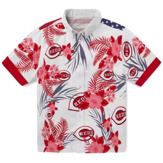 Cincinnati Reds Hibiscus Design Hawaiian Shirt - Patriotic Red White MLB Fan Apparel