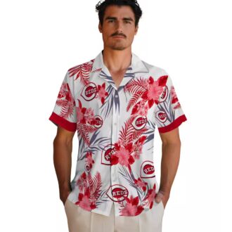 Cincinnati Reds Hibiscus Design Hawaiian Shirt - Patriotic Red White MLB Fan Apparel