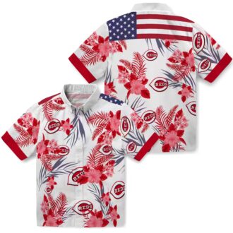 Cincinnati Reds Hibiscus Design Hawaiian Shirt - Patriotic Red White MLB Fan Apparel