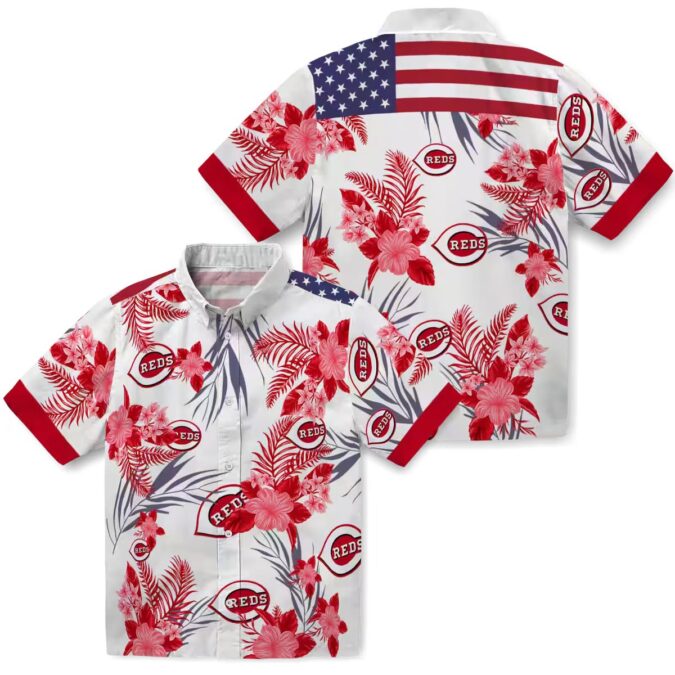 Cincinnati Reds Hibiscus Design Hawaiian Shirt - Patriotic Red White MLB Fan Apparel