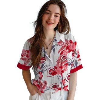 Cincinnati Reds Hibiscus Design Hawaiian Shirt - Patriotic Red White MLB Fan Apparel