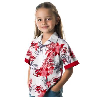 Cincinnati Reds Hibiscus Design Hawaiian Shirt - Patriotic Red White MLB Fan Apparel