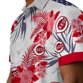 Cincinnati Reds Hibiscus Design Hawaiian Shirt - Patriotic Red White MLB Fan Apparel