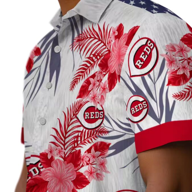 Cincinnati Reds Hibiscus Design Hawaiian Shirt - Patriotic Red White MLB Fan Apparel