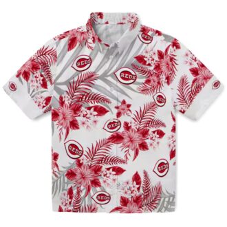 Cincinnati Reds Hibiscus Palm Leaves Shirt - Summer MLB Fan Gear Red White Hawaiian Style