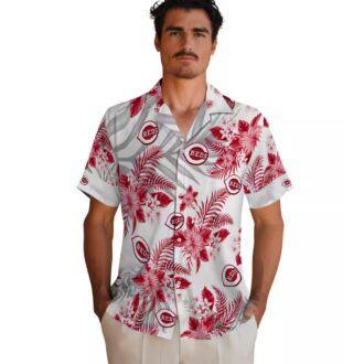Cincinnati Reds Hibiscus Palm Leaves Shirt - Summer MLB Fan Gear Red White Hawaiian Style