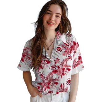 Cincinnati Reds Hibiscus Palm Leaves Shirt - Summer MLB Fan Gear Red White Hawaiian Style