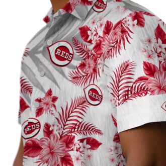 Cincinnati Reds Hibiscus Palm Leaves Shirt - Summer MLB Fan Gear Red White Hawaiian Style