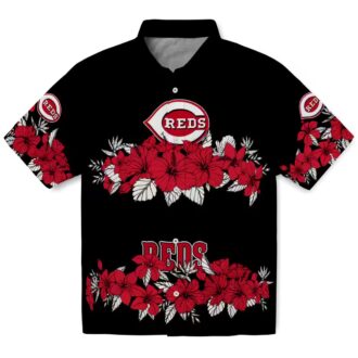 Cincinnati Reds Hibiscus Stripe Hawaiian Shirt - Red & Black MLB Team Apparel for Summer