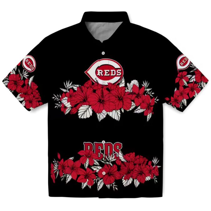 Cincinnati Reds Hibiscus Stripe Hawaiian Shirt - Red & Black MLB Team Apparel for Summer