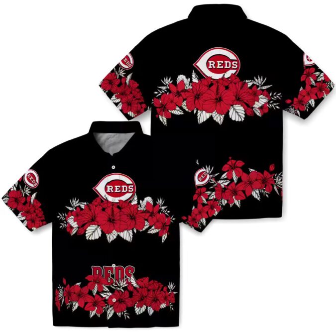 Cincinnati Reds Hibiscus Stripe Hawaiian Shirt - Red & Black MLB Team Apparel for Summer