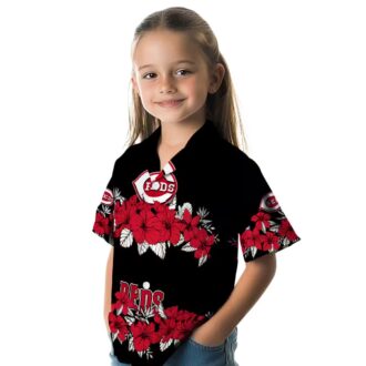 Cincinnati Reds Hibiscus Stripe Hawaiian Shirt - Red & Black MLB Team Apparel for Summer