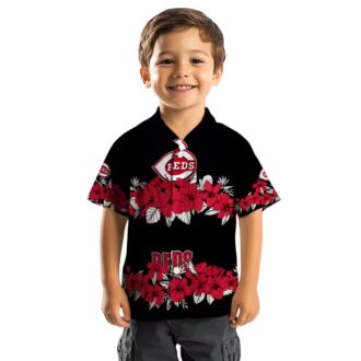 Cincinnati Reds Hibiscus Stripe Hawaiian Shirt - Red & Black MLB Team Apparel for Summer