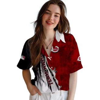 Cincinnati Reds MLB Tropical Hawaiian Shirt - Red White Edgy Streaks Design for Summer
