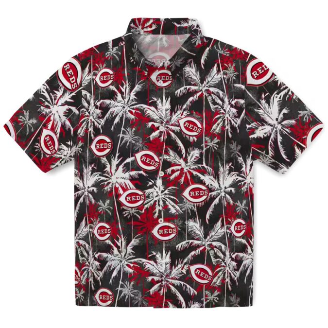 Cincinnati Reds Palm Pattern Hawaiian Shirt - Red Black Tropical MLB Fan Gear