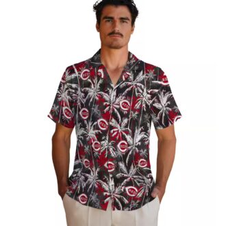 Cincinnati Reds Palm Pattern Hawaiian Shirt - Red Black Tropical MLB Fan Gear