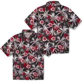 Cincinnati Reds Palm Pattern Hawaiian Shirt - Red Black Tropical MLB Fan Gear