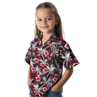Cincinnati Reds Palm Pattern Hawaiian Shirt - Red Black Tropical MLB Fan Gear