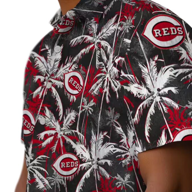 Cincinnati Reds Palm Pattern Hawaiian Shirt - Red Black Tropical MLB Fan Gear