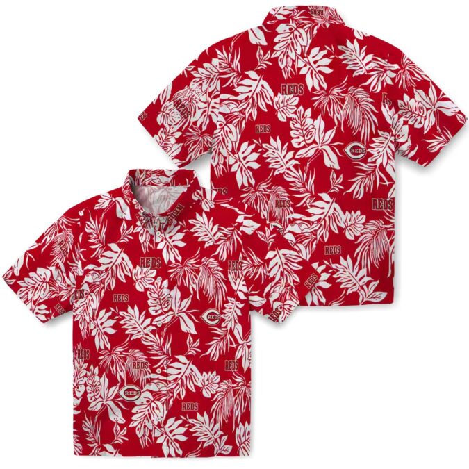 Cincinnati Reds Red White Hawaiian Shirt - Tropical Leaf Pattern MLB Summer Gear