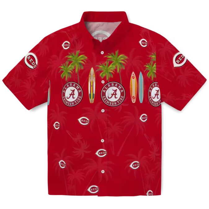 Cincinnati Reds Surfboard Palm Red Hawaiian Shirt - MLB Tropical Summer Apparel