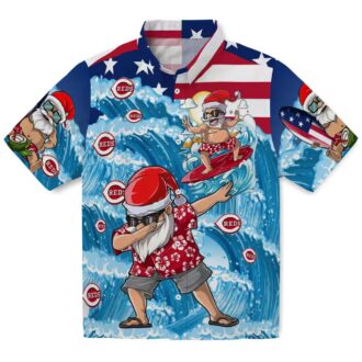Cincinnati Reds Surfing Santa Hawaiian Shirt - Blue Tropical MLB Shirt for Fans