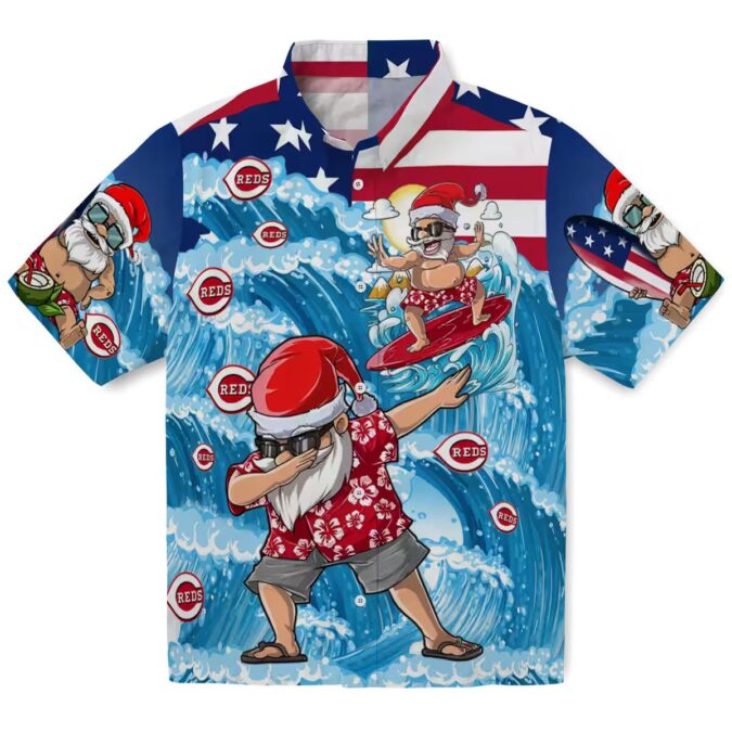 Cincinnati Reds Surfing Santa Hawaiian Shirt - Blue Tropical MLB Shirt for Fans