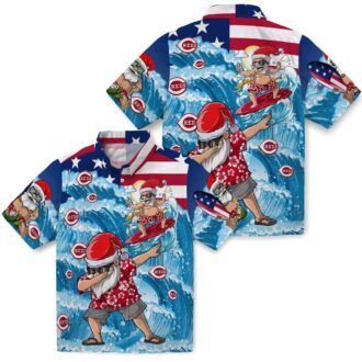 Cincinnati Reds Surfing Santa Hawaiian Shirt - Blue Tropical MLB Shirt for Fans