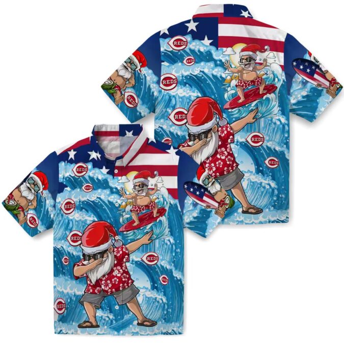 Cincinnati Reds Surfing Santa Hawaiian Shirt - Blue Tropical MLB Shirt for Fans
