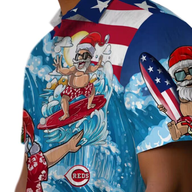 Cincinnati Reds Surfing Santa Hawaiian Shirt - Blue Tropical MLB Shirt for Fans