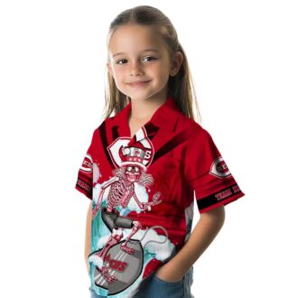Cincinnati Reds Surfing Skeleton Hawaiian Shirt - Custom Red & Blue MLB Beachwear