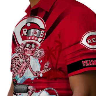 Cincinnati Reds Surfing Skeleton Hawaiian Shirt - Custom Red & Blue MLB Beachwear