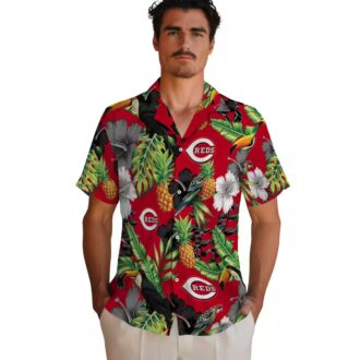Cincinnati Reds Tropical Red Green Hawaiian Shirt - Toucan Hibiscus Pineapple Print for MLB Fans