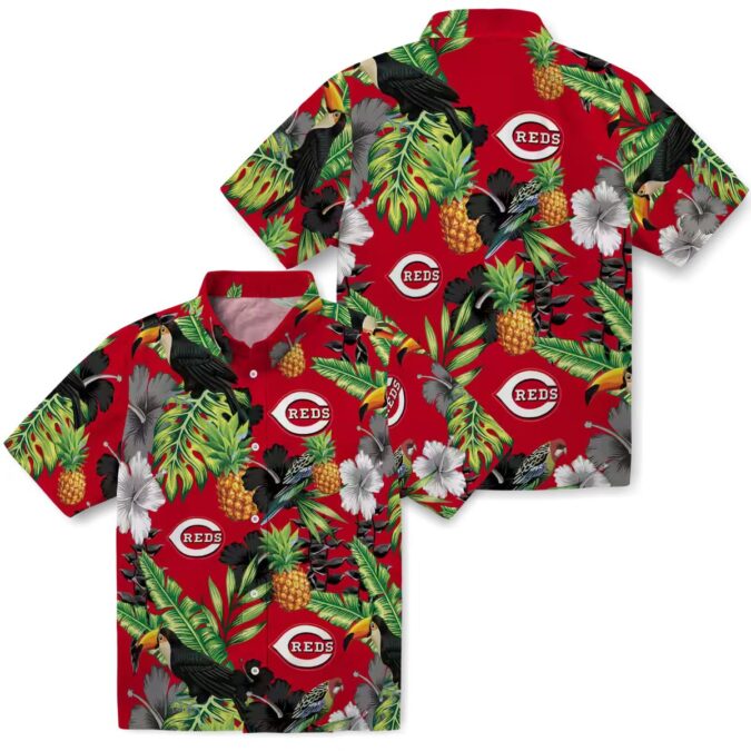 Cincinnati Reds Tropical Red Green Hawaiian Shirt - Toucan Hibiscus Pineapple Print for MLB Fans