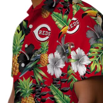 Cincinnati Reds Tropical Red Green Hawaiian Shirt - Toucan Hibiscus Pineapple Print for MLB Fans