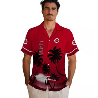 Cincinnati Reds Tropical Sunset Hawaiian Shirt - Red and Black MLB Beachwear
