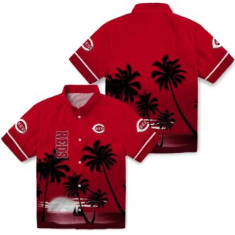 Cincinnati Reds Tropical Sunset Hawaiian Shirt - Red and Black MLB Beachwear