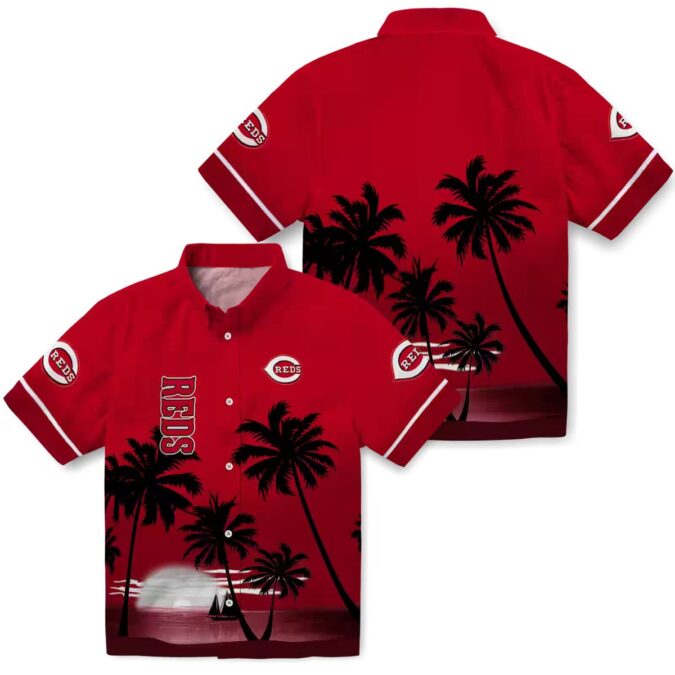 Cincinnati Reds Tropical Sunset Hawaiian Shirt - Red and Black MLB Beachwear