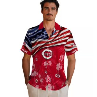 Cincinnati Reds US Flag Hawaiian Shirt with Hibiscus - Perfect Summer Fan Gear