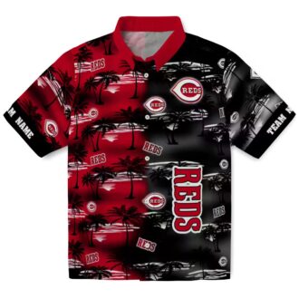 Custom Cincinnati Reds Hawaiian Short Sleeve Shirt - Palm Silhouettes Red MLB Shirt for Fans
