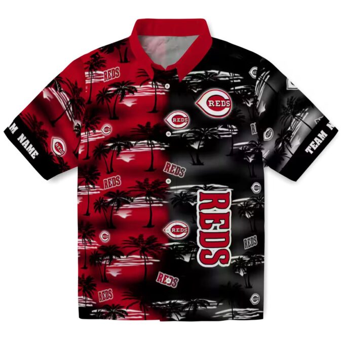 Custom Cincinnati Reds Hawaiian Short Sleeve Shirt - Palm Silhouettes Red MLB Shirt for Fans